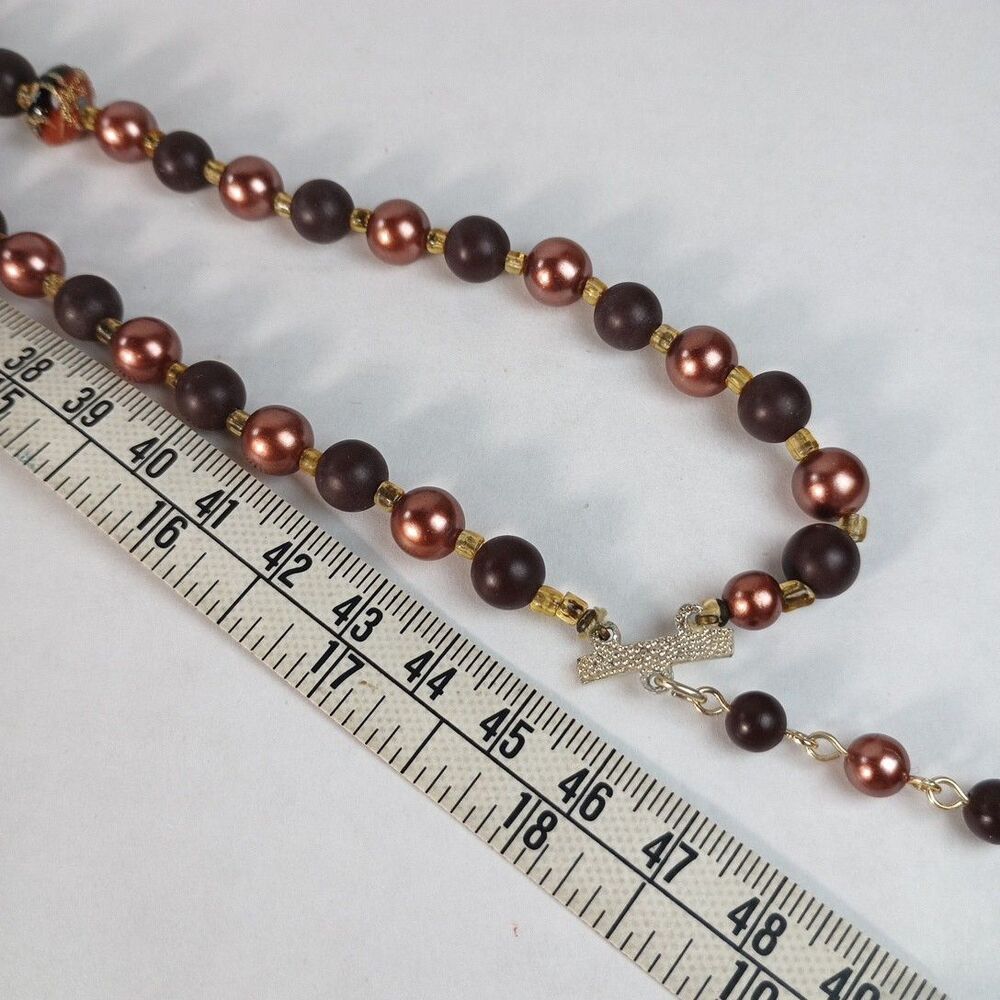 Japan Branded 2 Strand Gold Tone, Brown & Copper Beads 17.5" Necklace - Picture 5 of 6